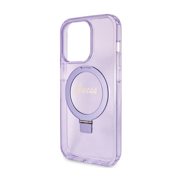 Guess Ring Stand Script Glitter MagSafe - iPhone 15 Pro-skal (Lila)