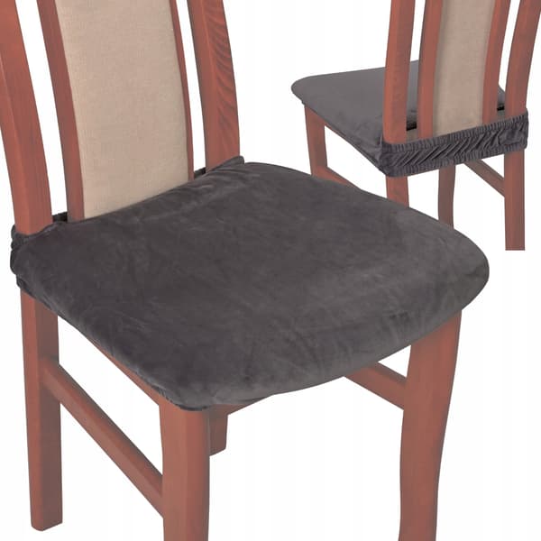 Stolöverdrag för stolsäte kort velour TESS mörkgrå