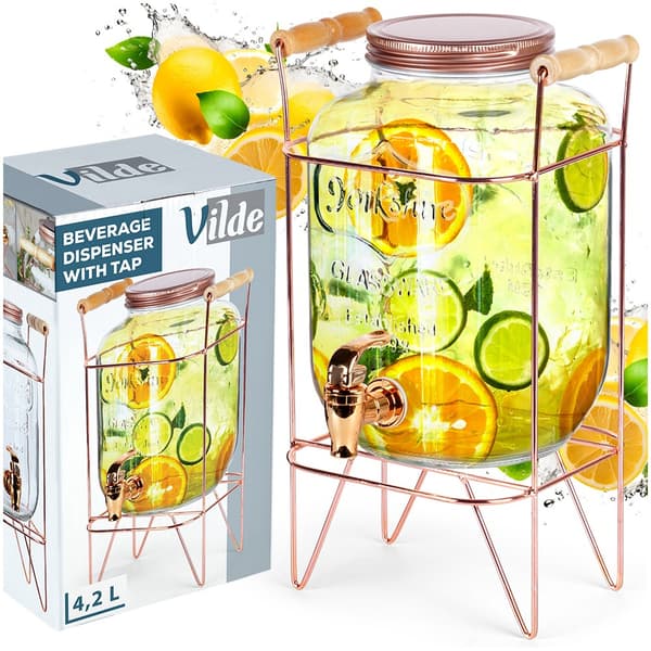 Drikkebeholder med kran og gyldent stativ, 4,2 l
