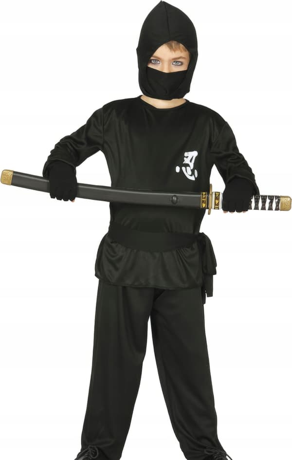 Kostume Sort Ninja Japansk Kriger Samurai Karnevalsbal 5-6 år