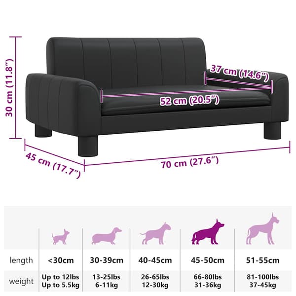 vidaXL hundeseng, sort, 70x45x30 cm, kunstlæder