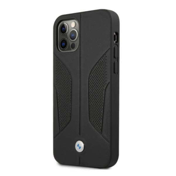 BMW BMHCP12LRSCSK cover til iPhone 12 Pro Max 6,7 sort/sort hårdt cover til læder med perforerede sider