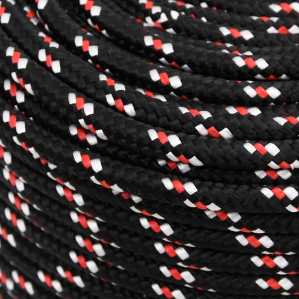vidaXL sejltov, sort, 6 mm, 50 m, polypropylen