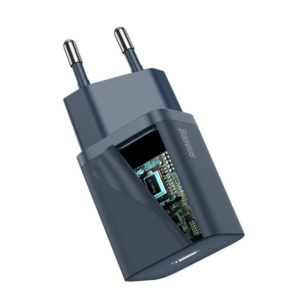 Baseus Super Si Quick Charger 1C 20W vægoplader med 1m USB-C til Lightning-kabel (Blå)