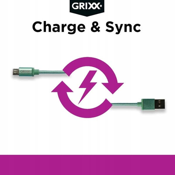 GRIXX Datakabel - Micro USB til USB, Flettet, Længde 1m - Grøn