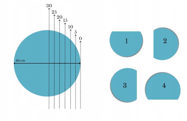 Halvcirkulär spegel med avfasad kant klassisk ramlös diameter 65 cm