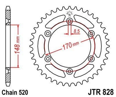 JT R828-47 stål baghjul, 47T, størrelse 520