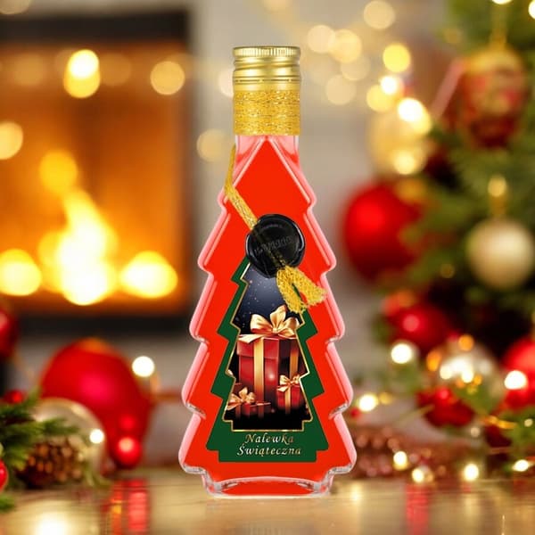 JULGRANSflaska i glas 500 ml HANDDEKORERADE flaskor för likör, vin, juice