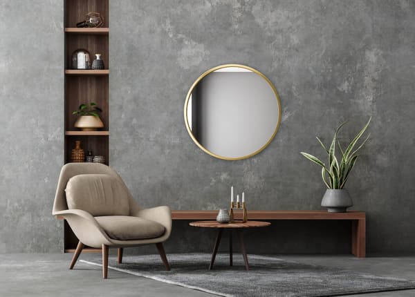 Rund träspegel i loftstil 60 cm guld BD art