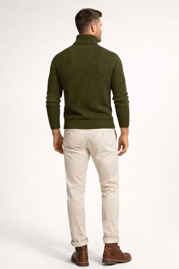 Varm herrtröja med polotröja, ull, khaki, Recea M