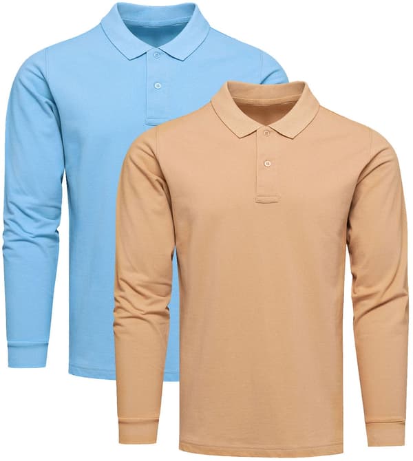 2 kpl premium-pitkähihaisia poolopaaitoja, väri sininen ja beige - L