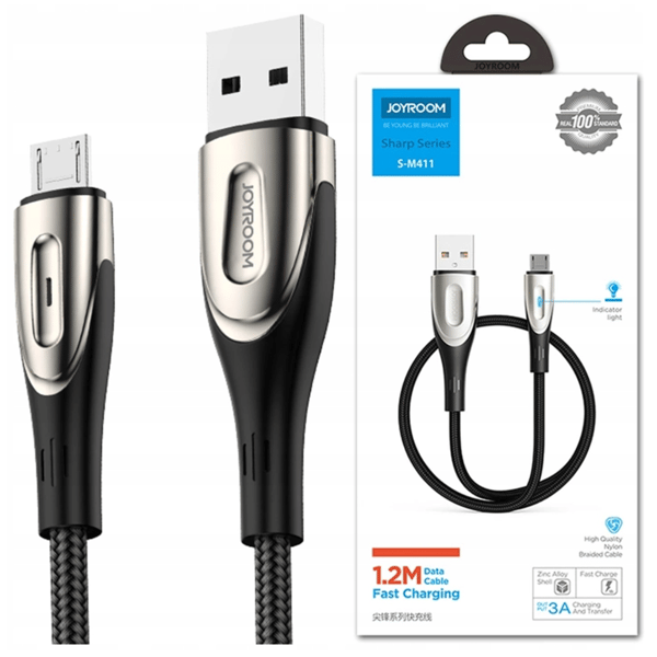 Joyroom S-M411 Micro USB Pikalatauskaapeli / 3A / 2m (Musta)