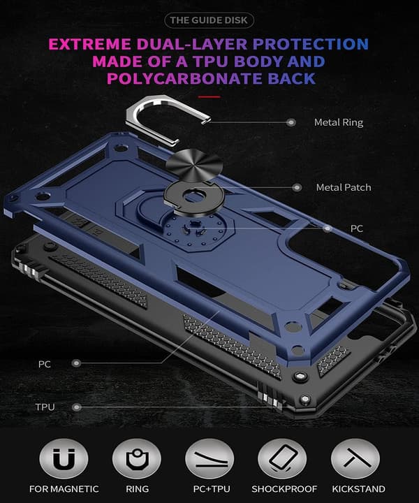 SAMSUNG GALAXY S21 SKAL MARINBLÅTT SOLID BAKSIDAN MED RING
