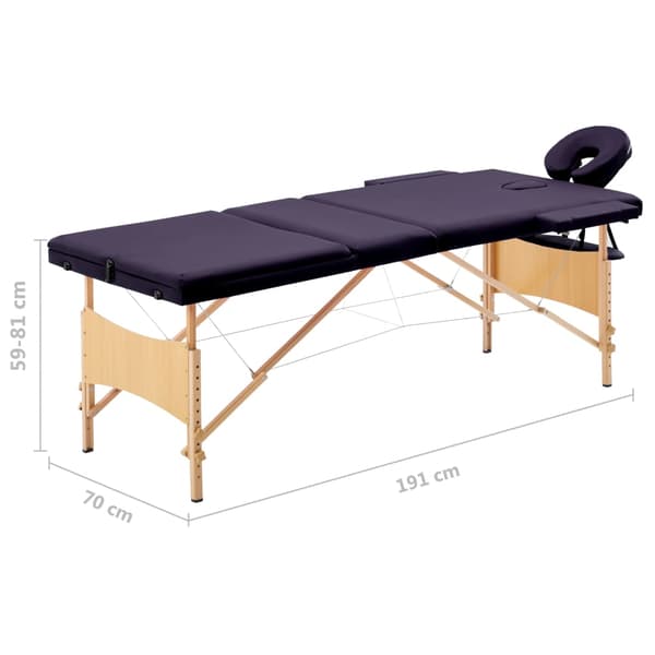 vidaXL foldbart massagebord 3-zoner træ lilla