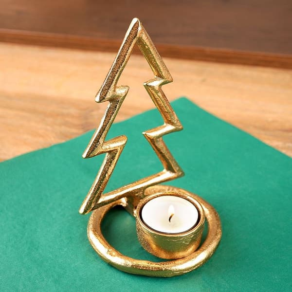 Aluminium ljusstake guld julgran 16 cm