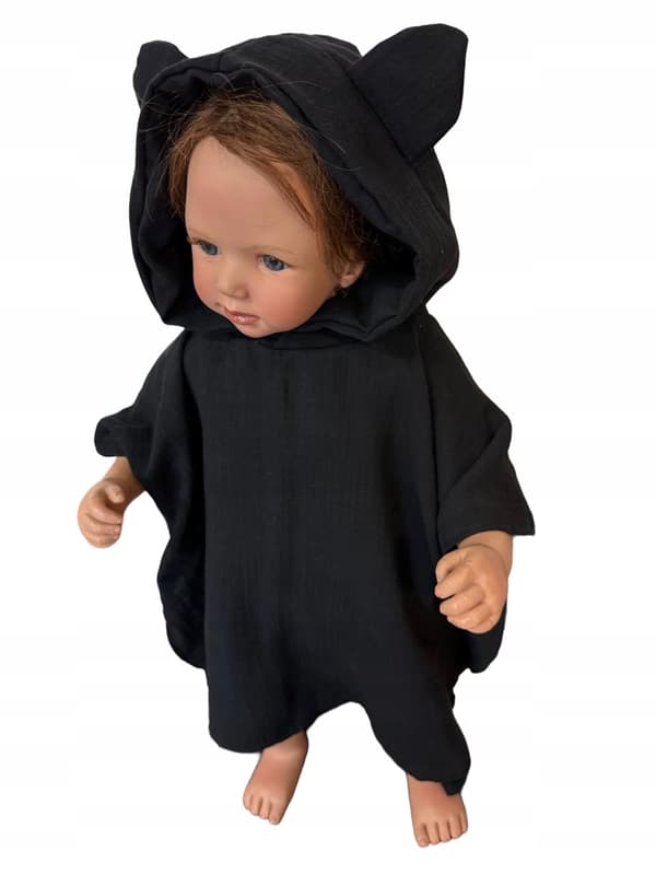 Børne MUSLIN KAP 86-104 PONCHO til børn til stranden SORT