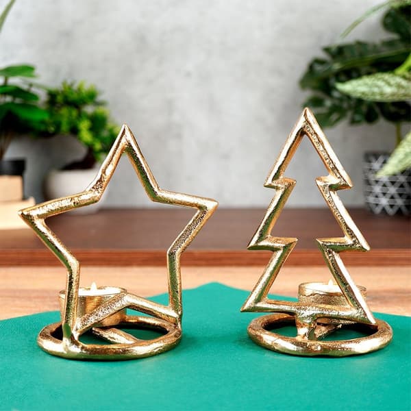 Aluminium ljusstake guld julgran 16 cm