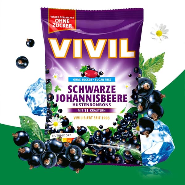Vivil Musta viinisydän sokeriton makeiset 120 g