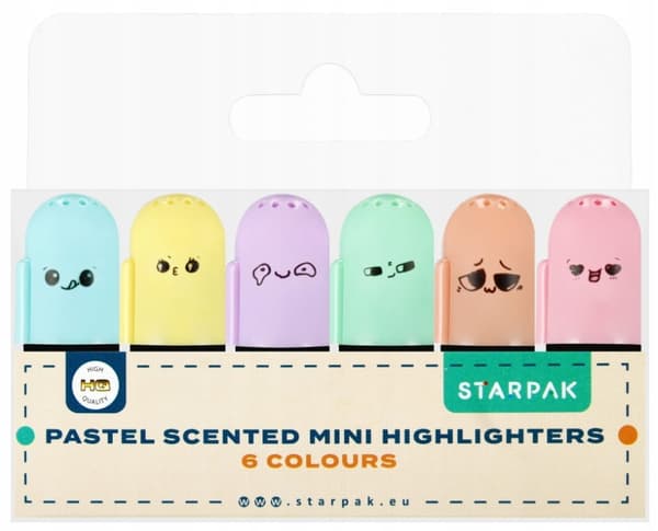 Mini duftende pastel highlightere til kontor og skole 6 stk