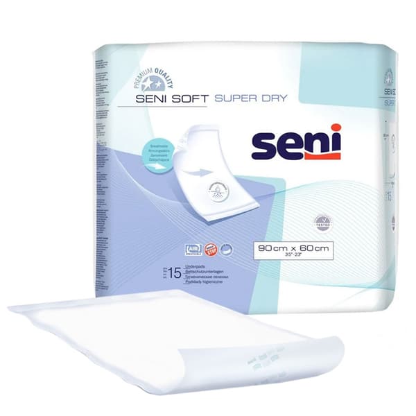 Andningsbart absorberande binda 90 cm x 60 cm Seni Soft Super Dry 15 st x 4-pack