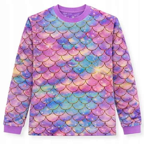 80 langærmet bluse til piger, digitalprint, 100% bomuld, havfrue