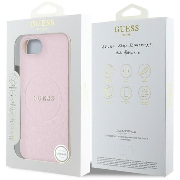 Guess Grained Ring MagSafe-etui til iPhone 16e i lyserødt