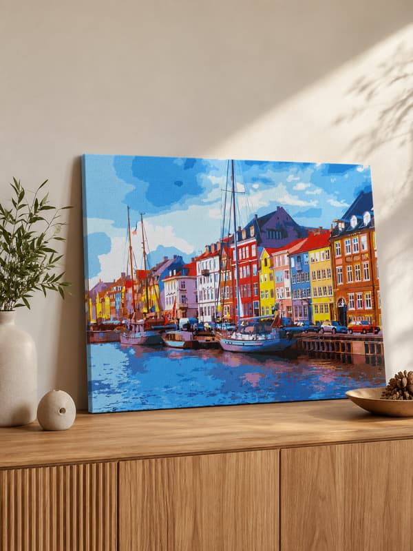 Maleri efter tal med ramme Billeder til maleri - Charmerende by 50x40 cm