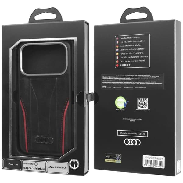 Audi R8 MagSafe-etui i ægte læder til iPhone 17 Pro - sort og rød