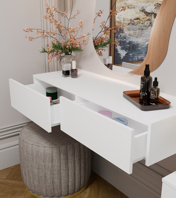 HÄNGANDE SMYCKESBORD MIKA 110 CM 2 LADDOR FÖR SOVRUM VIT