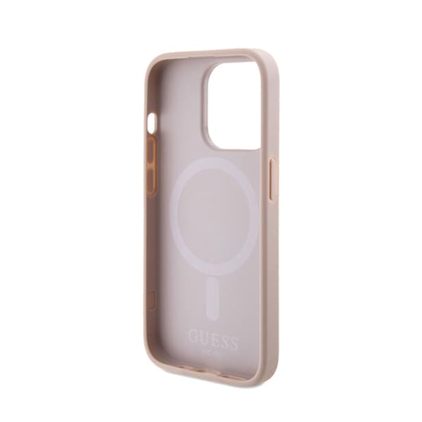 Guess Saffiano MagSafe – iPhone 15 Pro-skal (rosa)