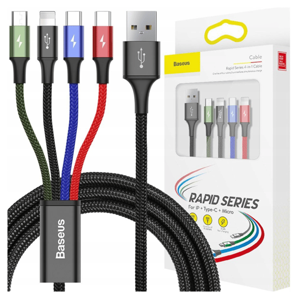 Baseus Fast 4in1 USB-kabel 2xUSB-C / Lightning / Micro 3.5A 1.2m (sort)
