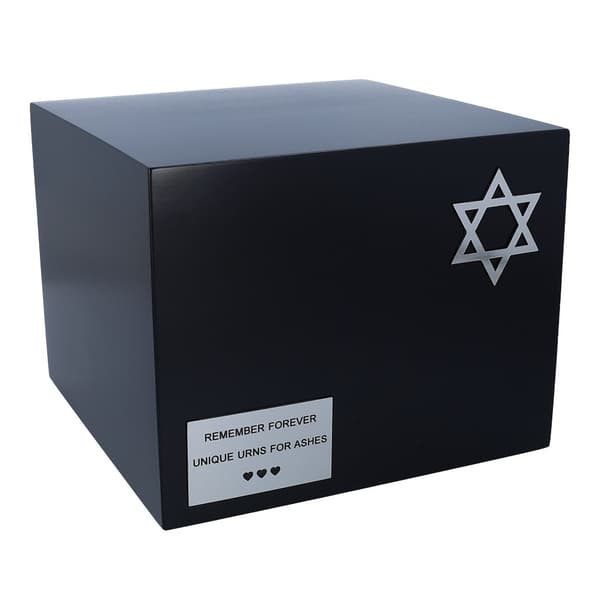 Sort kremationsurne i træ med Davids stjerne sort træurne med Davids stjerne