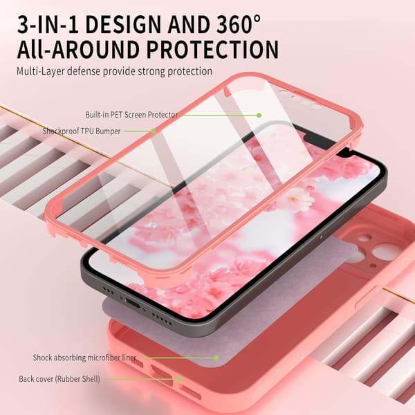 APPLE IPHONE 13 SILIKONE PINK ETUI + 360° SKÆRMBESKYTTELSE