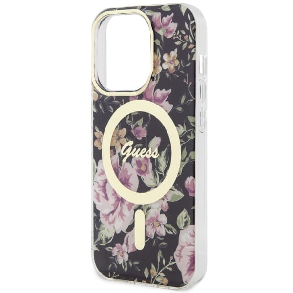 Guess GUHMP14LHCFWSK iPhone 14 Pro 6.1 sort/sort hårdt cover Flower MagSafe