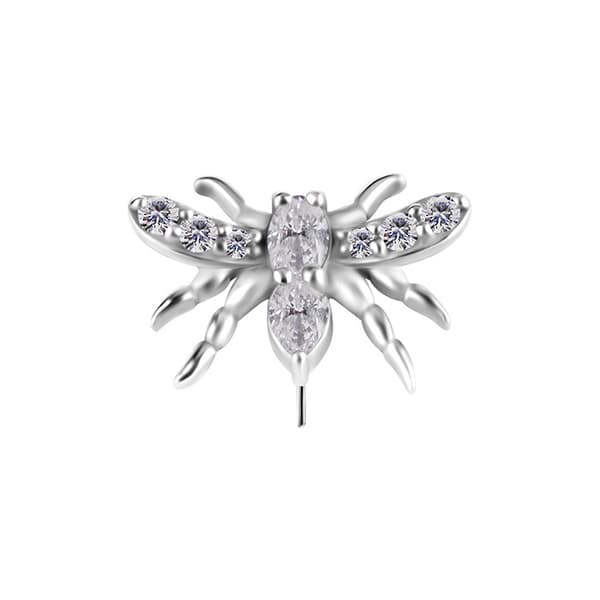 Trycklock - flygande insekt med vit zirkon - CoCr NF - silver - PI-018