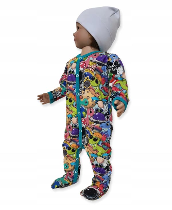 Baby heldragt knappet str. 80 100% bomuld farverig