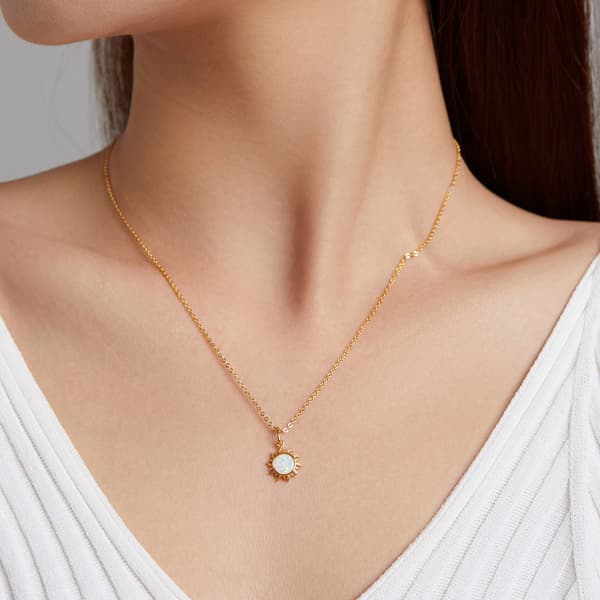 Silverhalsband, förgyllt, solopal, 925 silver, justerbart