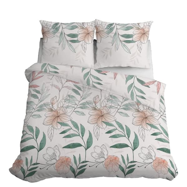 Satinsängkläder 220x200 Blommor Löv Pastell