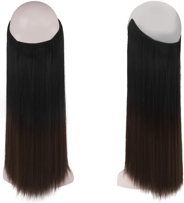 SYNTETISK HÅREXTENSIONS GLAT OMBRE MØRK BRUN 46 cm