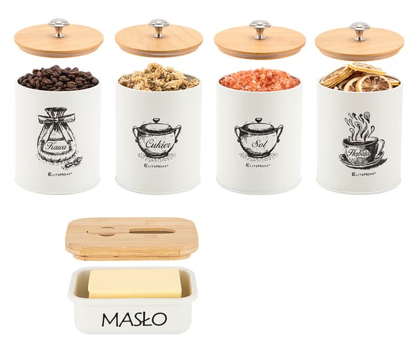 SET MED 4 KÖKSBEHÅLLARE OCH SMÖRFAT E-6056