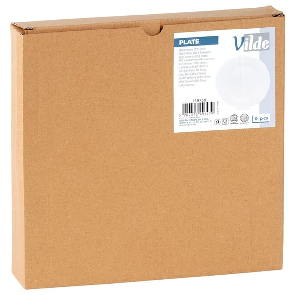 Spisetallerkener flade glas hvide 25,5 cm 6 stk.
