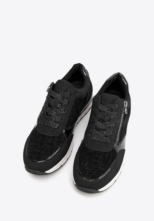 Wittchen damesneakers med lynlås på siden, sort, ecolæder