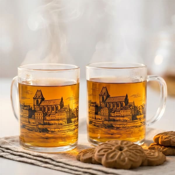 GLASMUGG MED TRYCK STADEN TORUŃ 400 ML SET MED 6 GLASMUGGAR GLAS