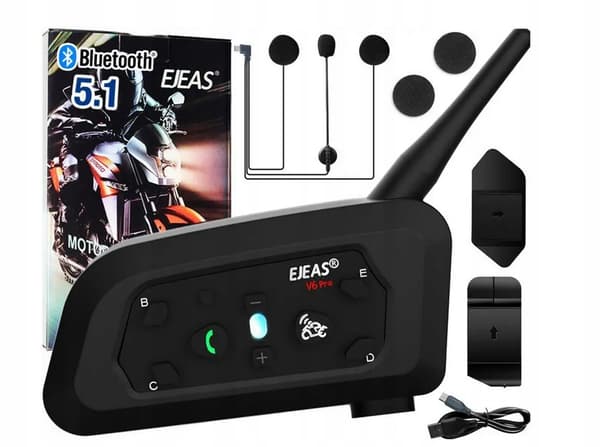 EJEAS V6 Pro+ Motorcykel Intercom til 6 personer FM, Bluetooth, IP67 Qualcomm