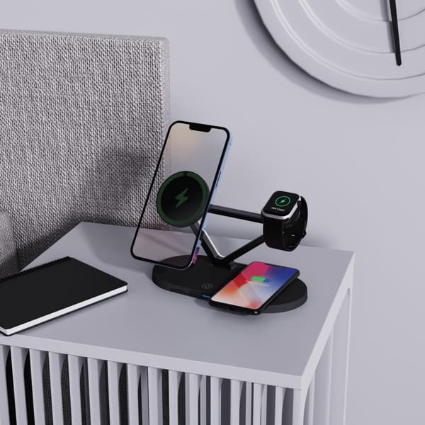 TECH-PROTECT QI15W-A41 3-i-1 magnetisk Magsafe trådløs oplader sort