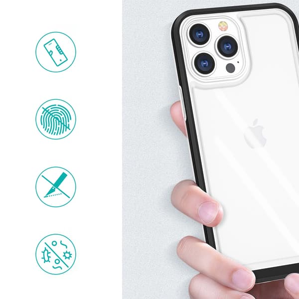 Gennemsigtigt 3-i-1 iPhone 14 Pro-cover silikone med ramme, sort