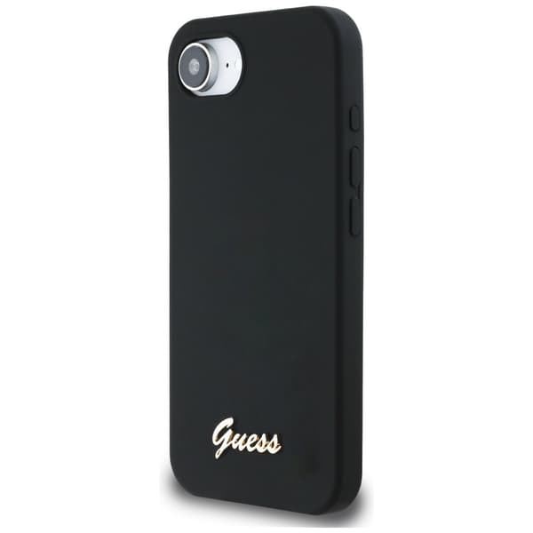 Guess Silikone-cover med metalskrift og MagSafe-logo til iPhone 16e, sort