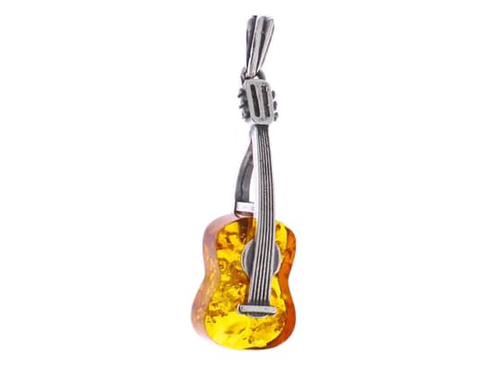 Silvergitarrhänge med bärnstensfärgad oxiderad silverhänge för kvinnor