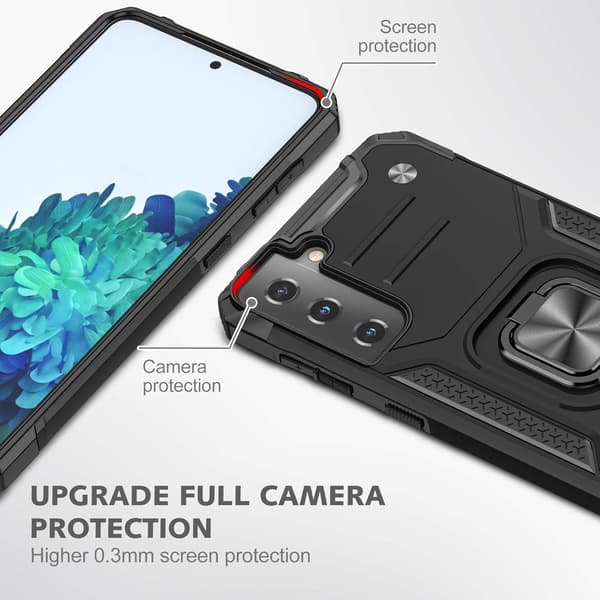 COVER TIL SAMSUNG GALAXY S22 SORT SOLID ARMOR BAGSIDEN + RING