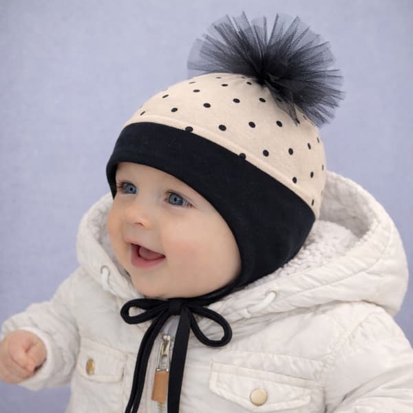 Pigerhue 46-48 Muslin + Bomuld BINDEPOMPON Forår Sommer BEIGE